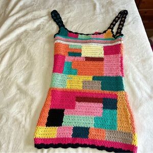Handknitted Rainbow Crochet dress size XS